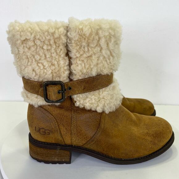 UGG Blayre II Shearling Leather Ankle Boot Womens 6 Chestnut Brown Winter Cozy - Picture 2 of 15